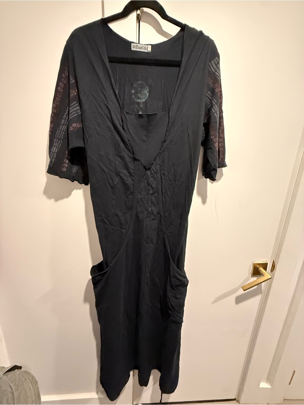 Blue Fish Black Maxi Dress with Subtle Sleeve Print